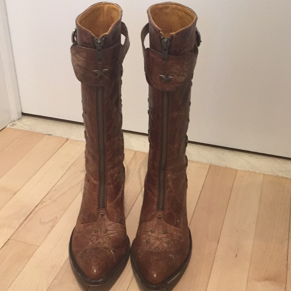 Old Gringo Cowgirl Brown Leather Star-Stud Boots